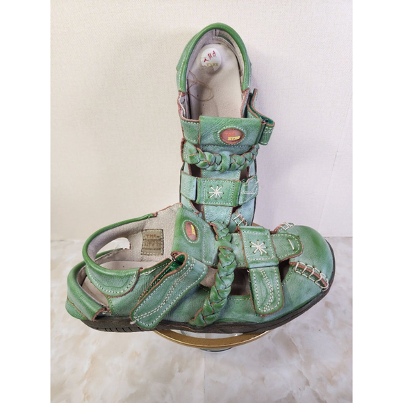 Women's TMA Green & Brown Leather Fisherman Sandals US 8 - Picture 2 of 4